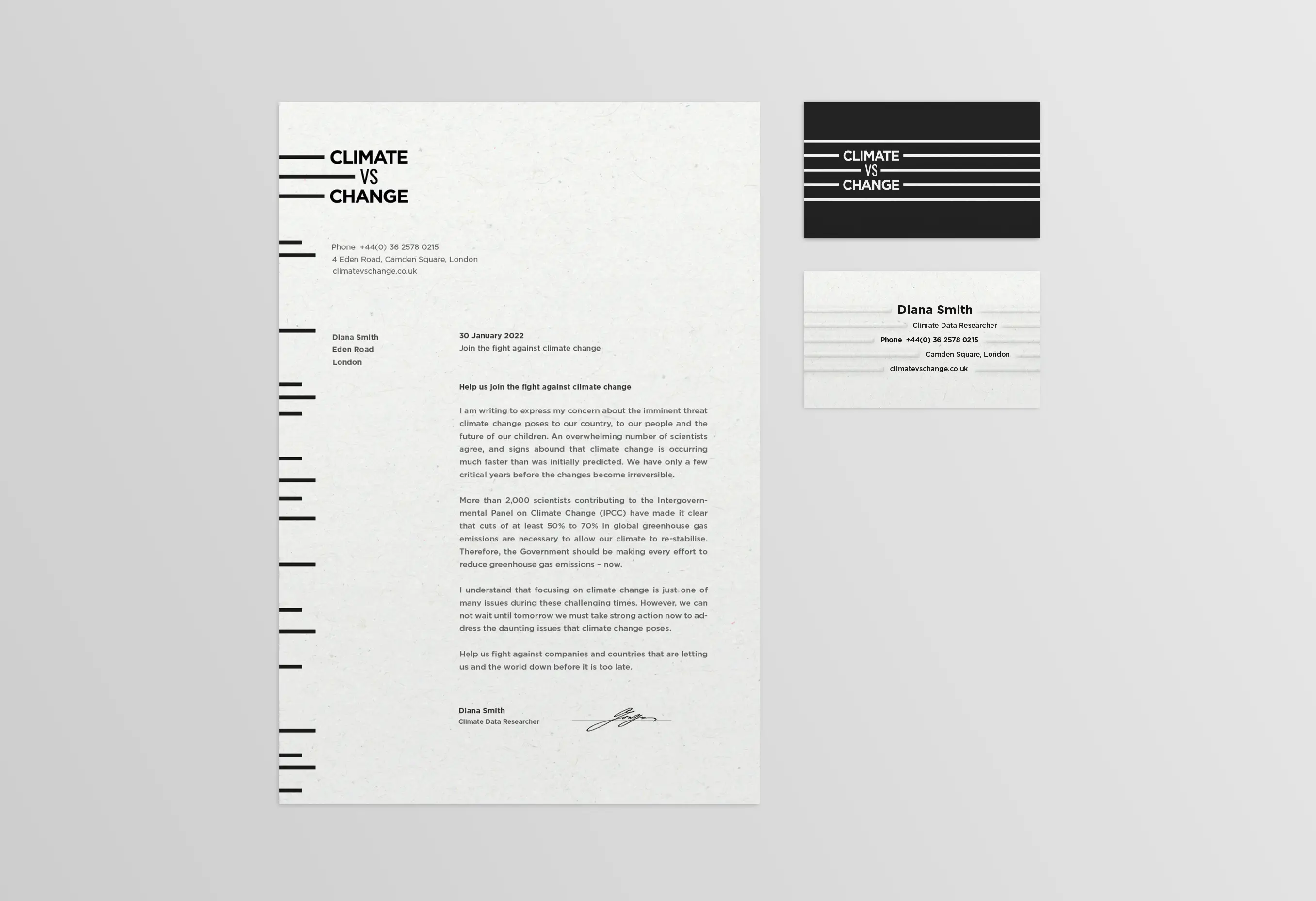 Climate Vs Change Letterhead And Business Cards
